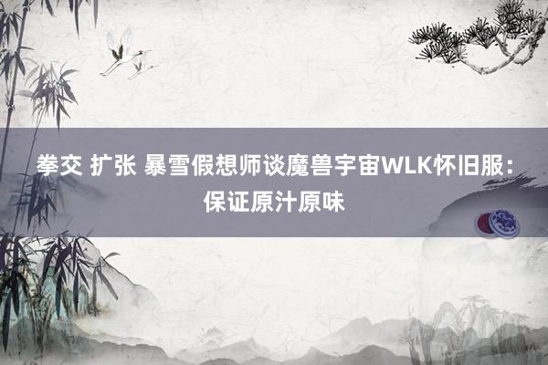 拳交 扩张 暴雪假想师谈魔兽宇宙WLK怀旧服：保证原汁原味