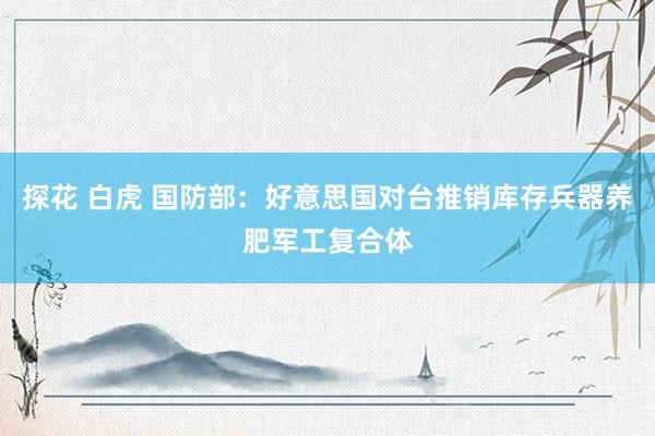 探花 白虎 国防部：好意思国对台推销库存兵器养肥军工复合体