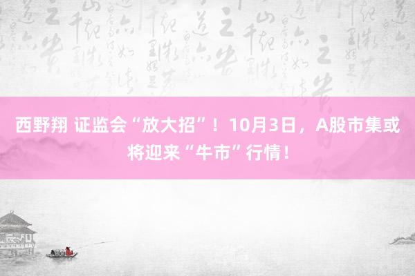 西野翔 证监会“放大招”！10月3日，A股市集或将迎来“牛市”行情！