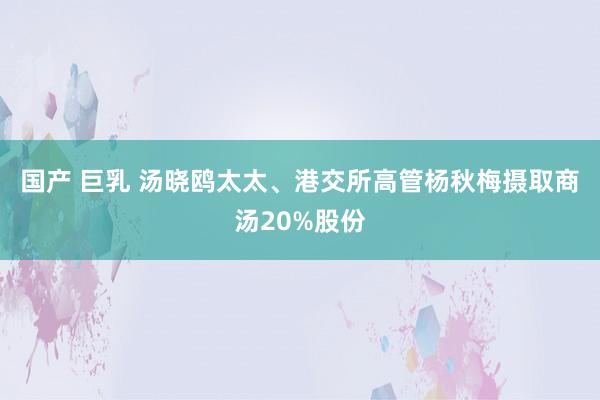 国产 巨乳 汤晓鸥太太、港交所高管杨秋梅摄取商汤20%股份