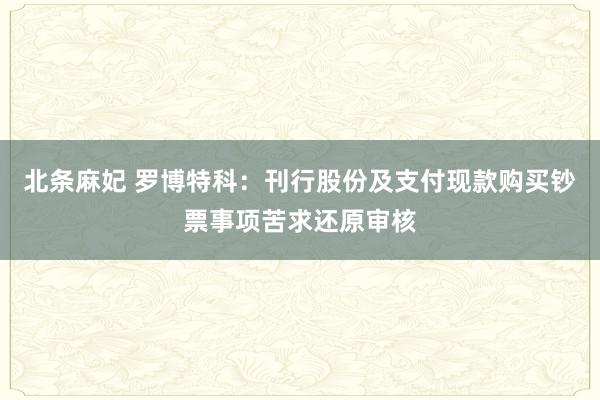 北条麻妃 罗博特科：刊行股份及支付现款购买钞票事项苦求还原审核