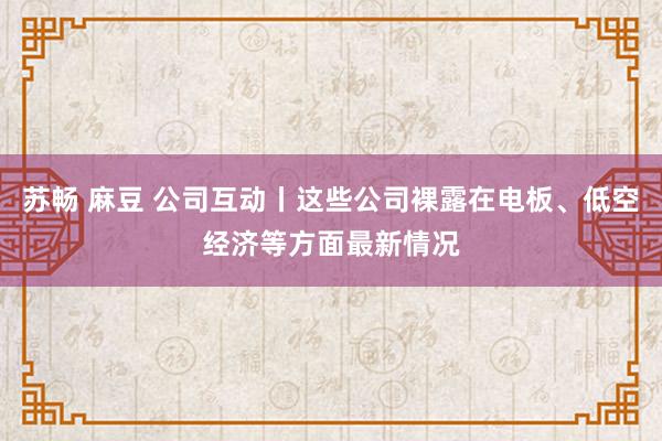 苏畅 麻豆 公司互动丨这些公司裸露在电板、低空经济等方面最新情况