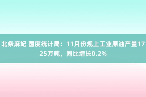 北条麻妃 国度统计局：11月份规上工业原油产量1725万吨，同比增长0.2%