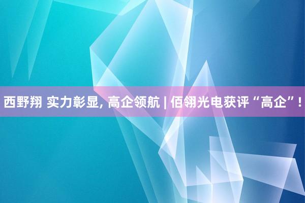 西野翔 实力彰显， 高企领航 | 佰翎光电获评“高企”!