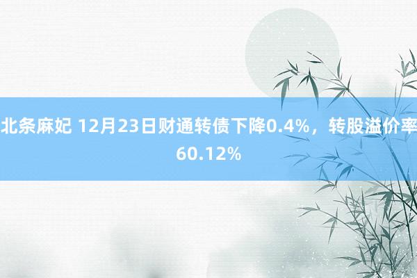 北条麻妃 12月23日财通转债下降0.4%，转股溢价率60.12%