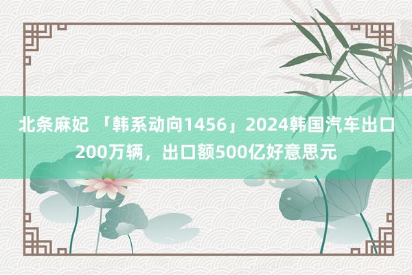 北条麻妃 「韩系动向1456」2024韩国汽车出口200万辆，出口额500亿好意思元